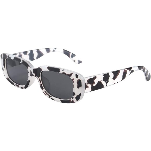 Accessories - Trendy Rectangle Cow Print Sunglasses Women Men Retro Square Fashion Shades